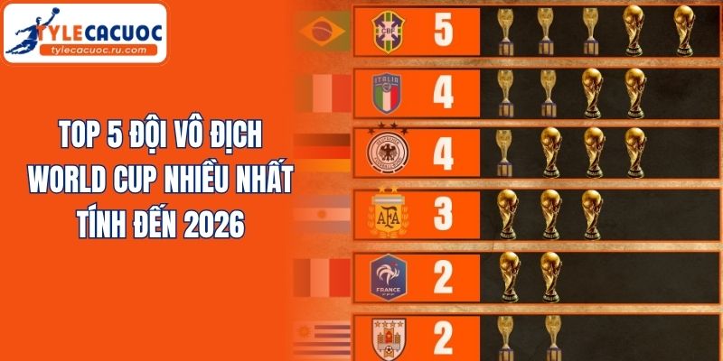 Top 5 Đội Vô Địch World Cup Nhiều Nhất Tính Đến 2026